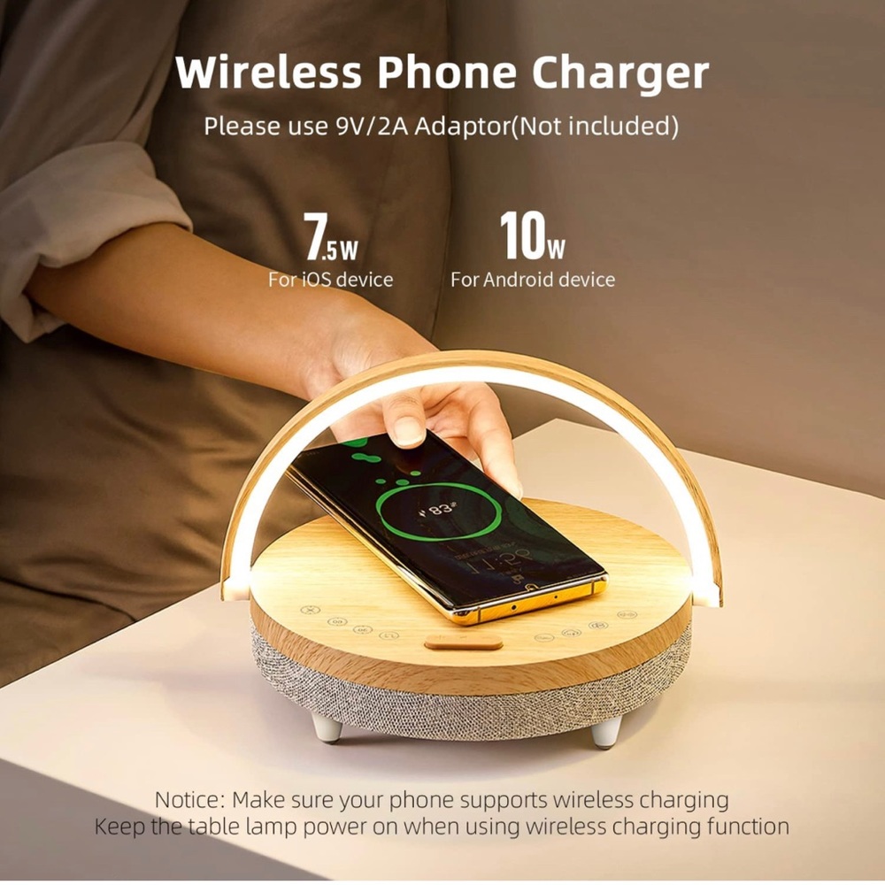 EZVALO Lydia 4-in-1 Music Bedside Lamp with Wireless Charger - Picture 4 of 10